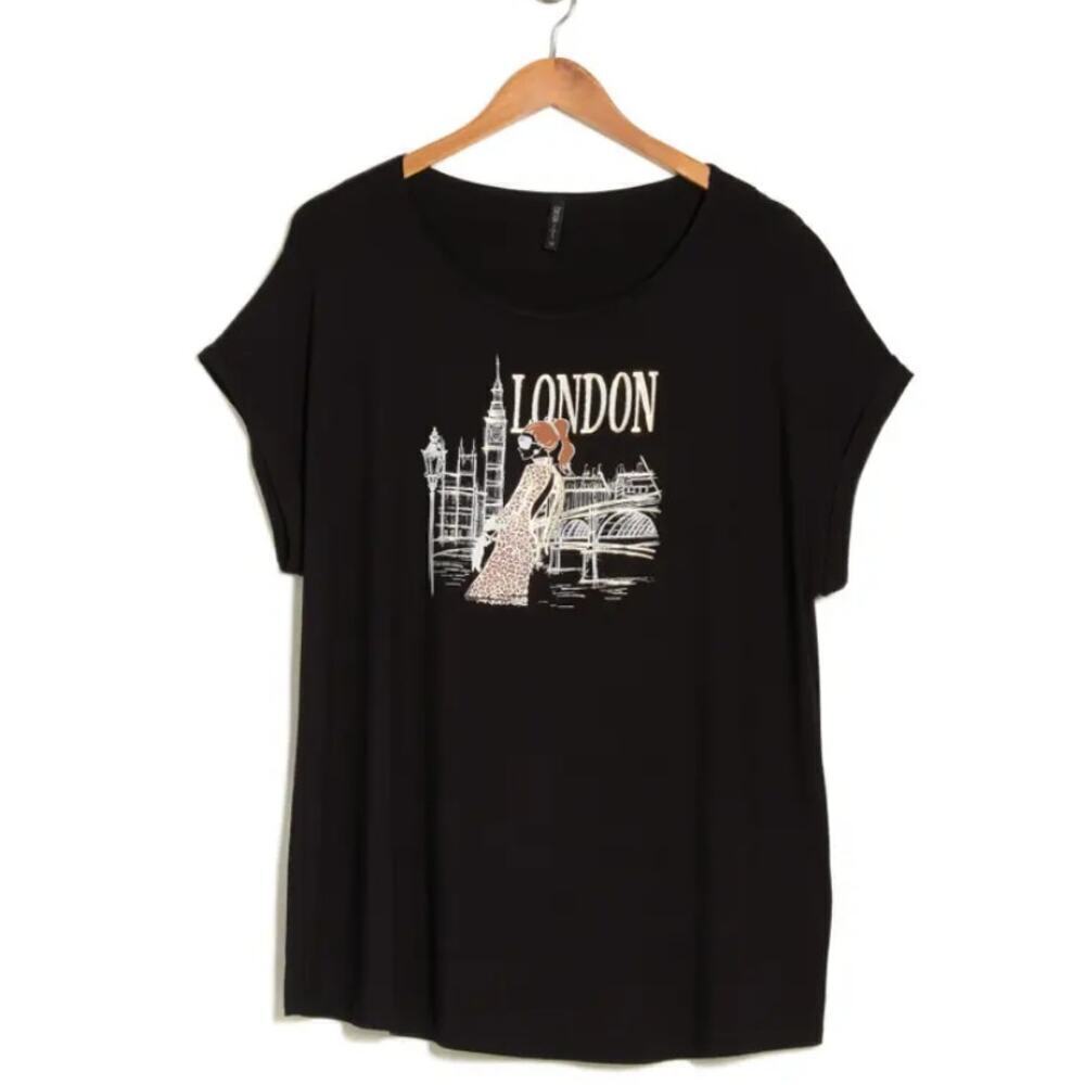 Edista Women's Black London Graphic T-shirt Size 3X